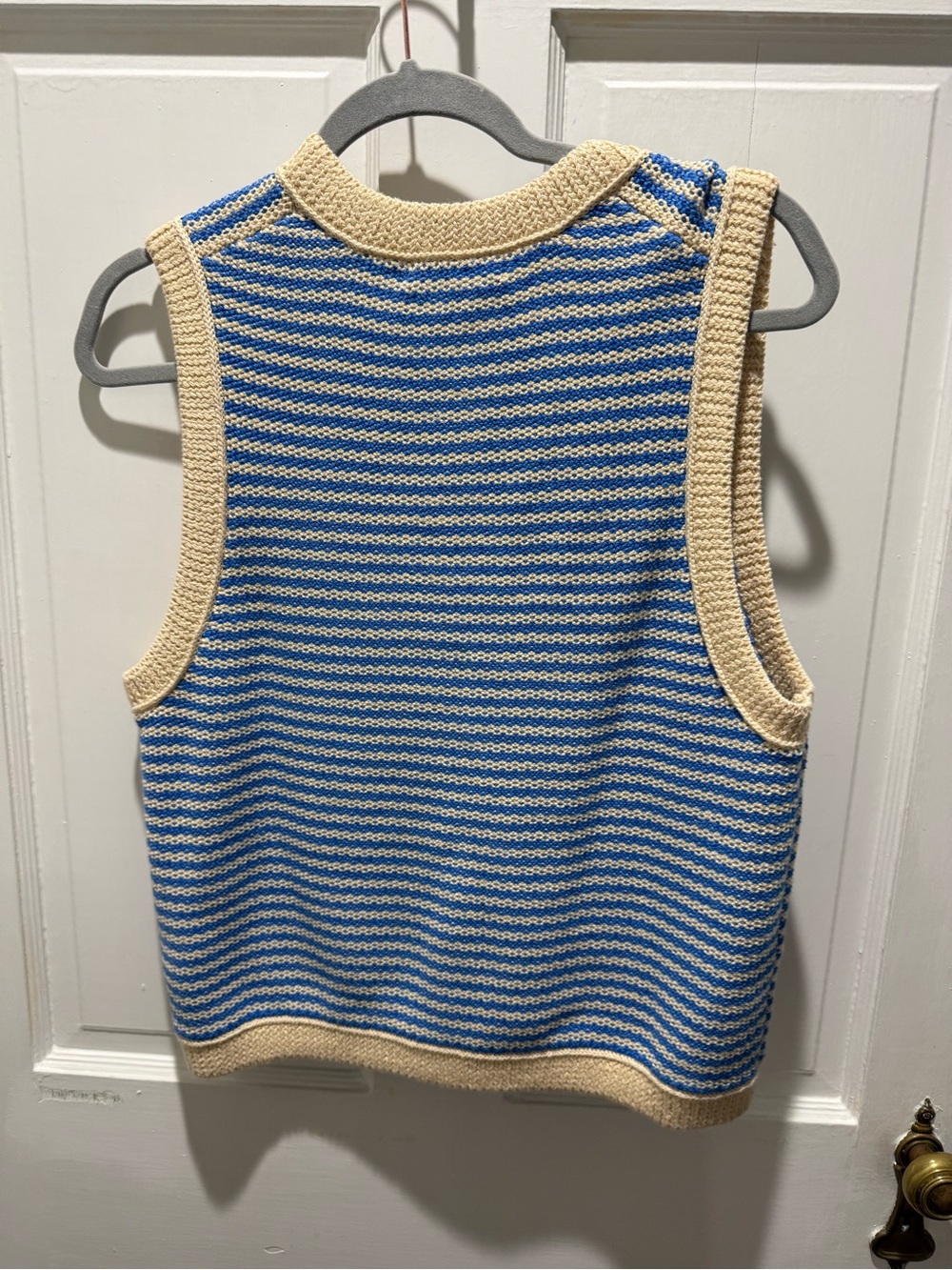 J. Crew Blue and Cream Striped Knit Snap-Front Vest - Picture 2 of 4